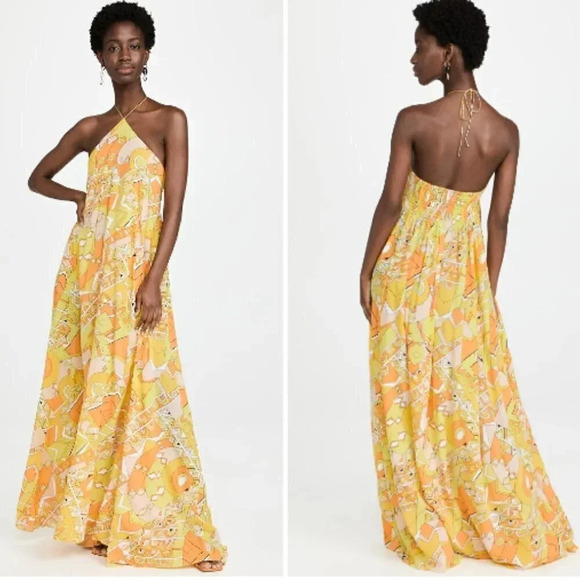 S/W/F x REVOLVE Halter Maxi Dress Poolside Print Boho Resort TENCEL Size L - Picture 1 of 15